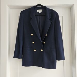 Liz Claiborne Navy Blazer with Gold Buttons 100% Wool